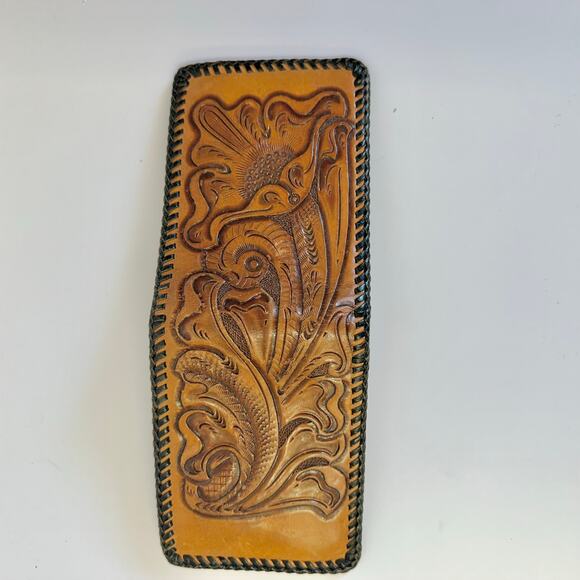 Vintage Floral Tooled Leather Wallet Western Design Bifold with Coin Pocket‎ - Picture 3 of 16
